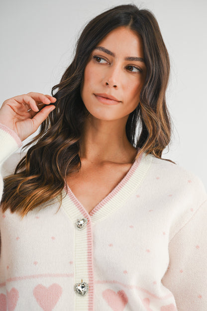 Queen of Hearts Rhinestone Button Cardigan