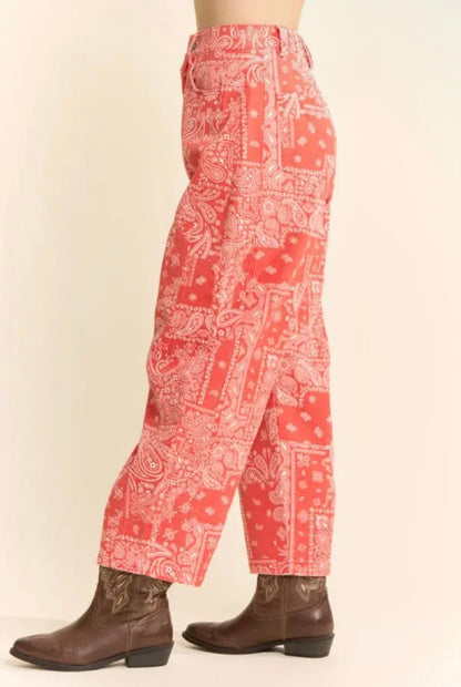 The Wild West Red Bandana Barrel Jeans - Milo & Lily Boutique