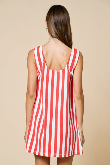 The Red & White Stripe Denim Mini Dress - Milo & Lily Boutique
