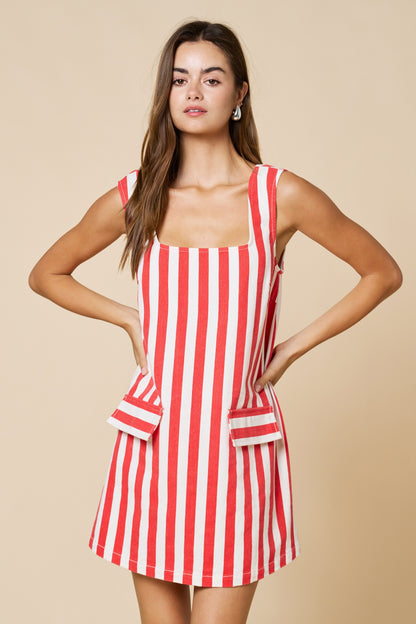 The Red & White Stripe Denim Mini Dress - Milo & Lily Boutique