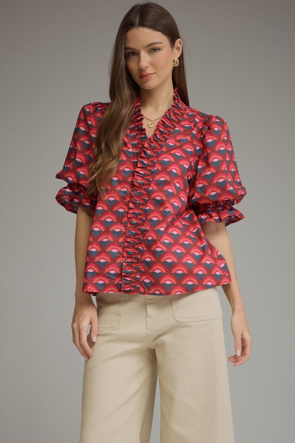 Retro Radiance Ruffle Blouse