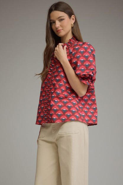 Retro Radiance Ruffle Blouse