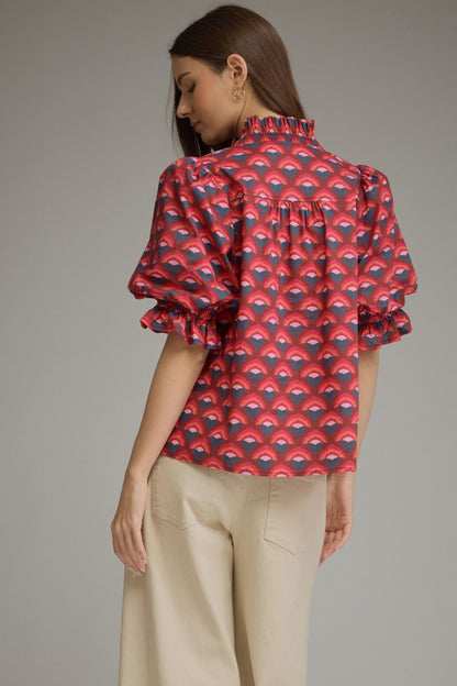 Retro Radiance Ruffle Blouse