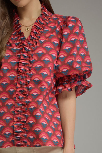 Retro Radiance Ruffle Blouse