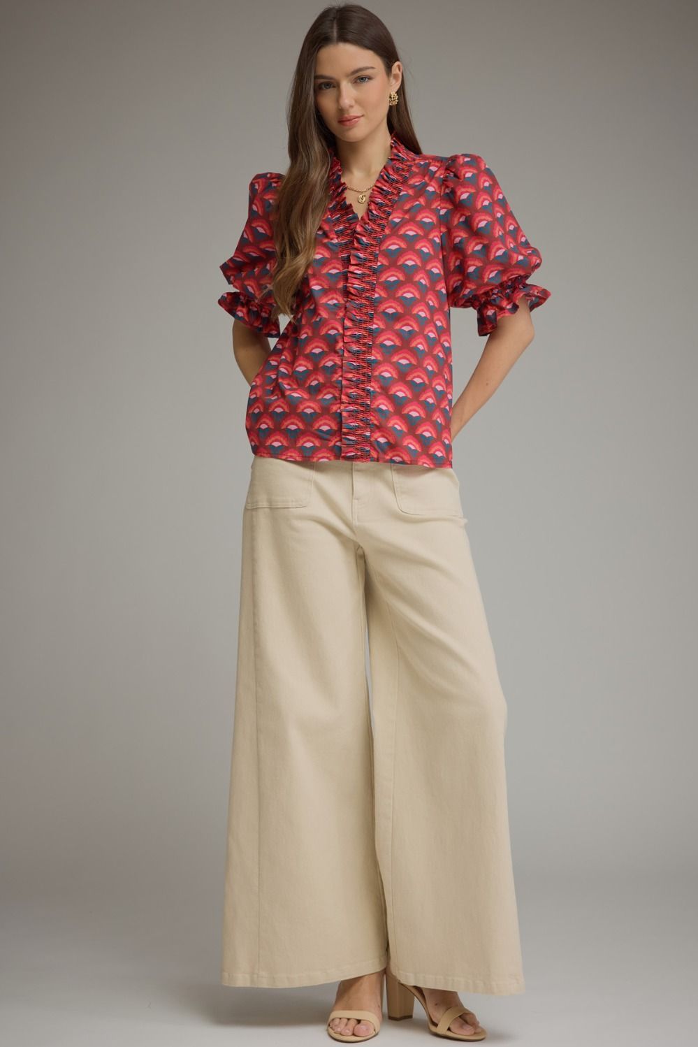 Retro Radiance Ruffle Blouse