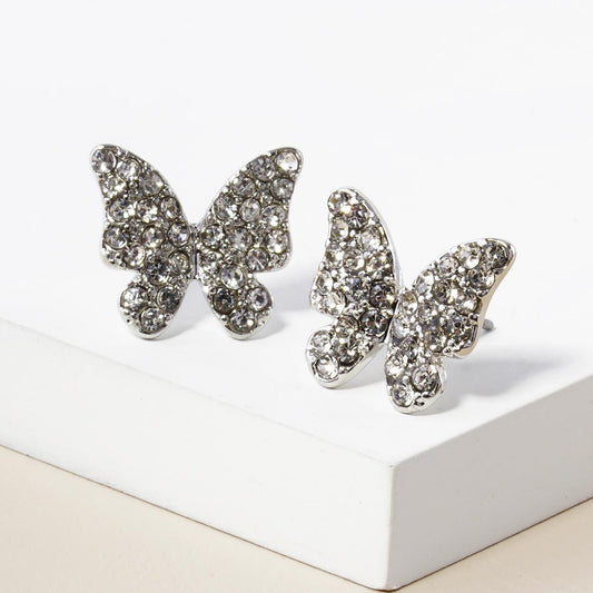 Rhinestone Silver Butterfly Stud Earrings