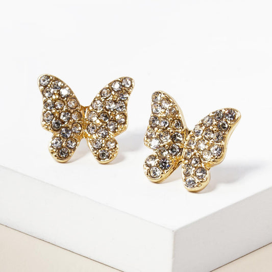 Rhinestone Gold Butterfly Stud Earrings