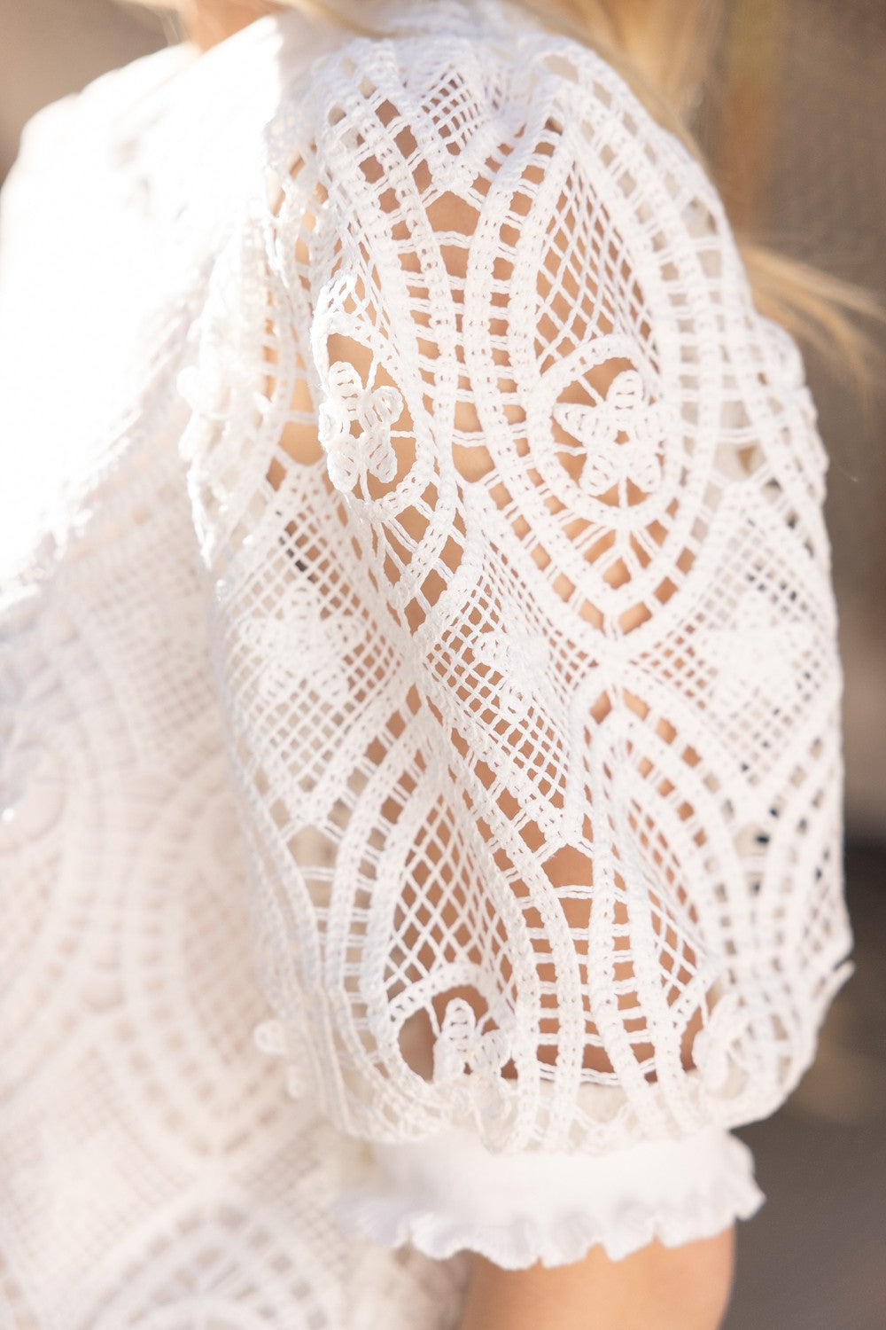 White Lace Ruffle Blouse