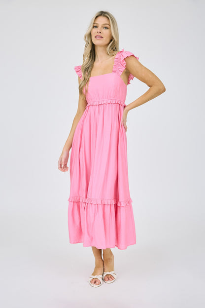 Pink Ruffle Tier Midi Dress