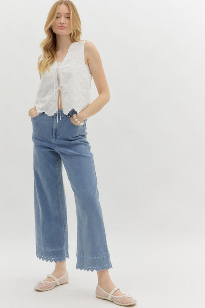 Scallop Embroidered Ankle Denim