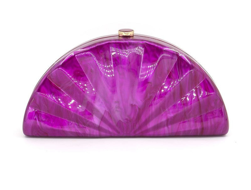 Pink semi-circular clutch bag on a white background