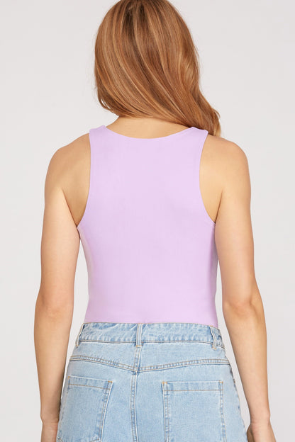 Buttery Soft Crew-Neck Knit Bodysuit - Lilac