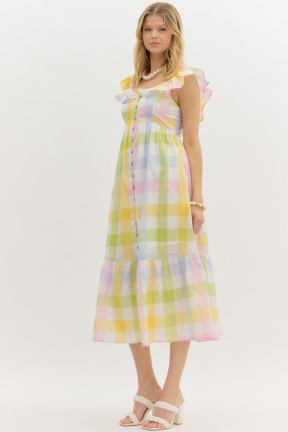 Pastel Parade Button Midi Dress