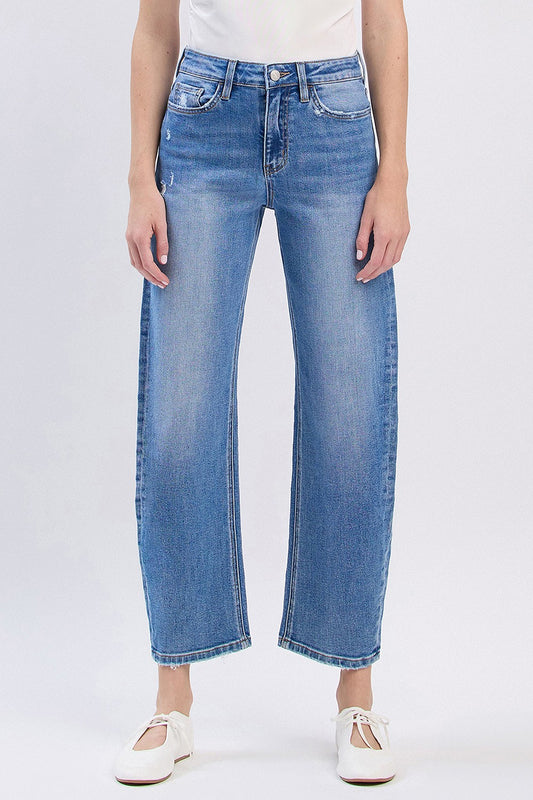 Super High Rise Medium Wash Barrel Jeans - Milo & Lily Boutique