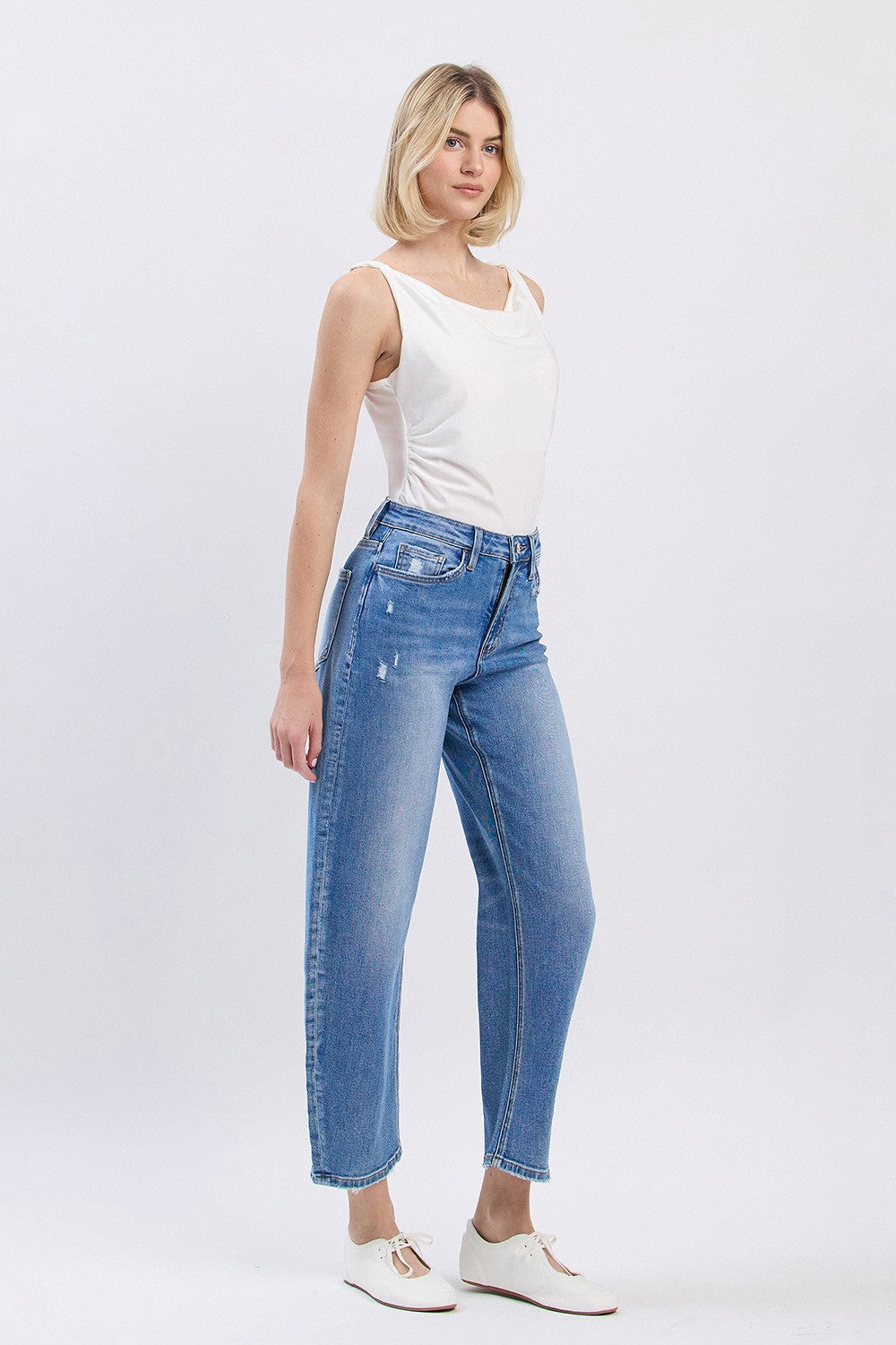 Super High Rise Medium Wash Barrel Jeans - Milo & Lily Boutique