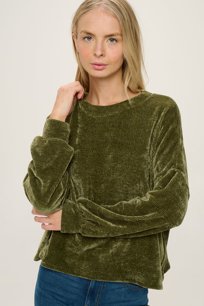 Cozy Chenille Sweater - OLIVE