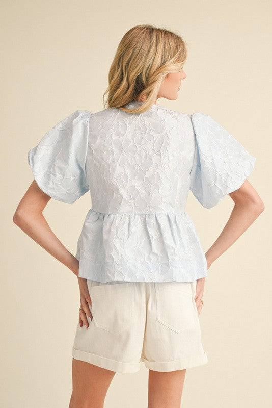 jacquard floral peplum blouse back view