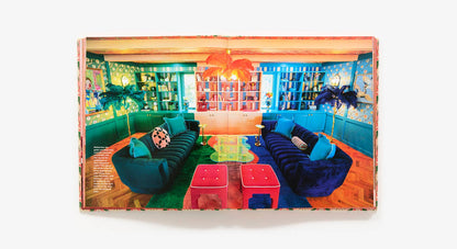 Colorful interior design with sofas and a rug on a white background