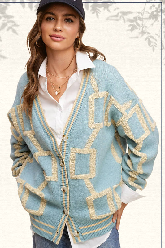 The Park Row Dusty Blue Cozy Knit Cardigan