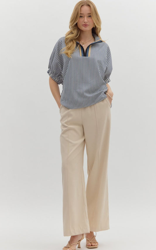The Penelope Navy Stripe Popover Top