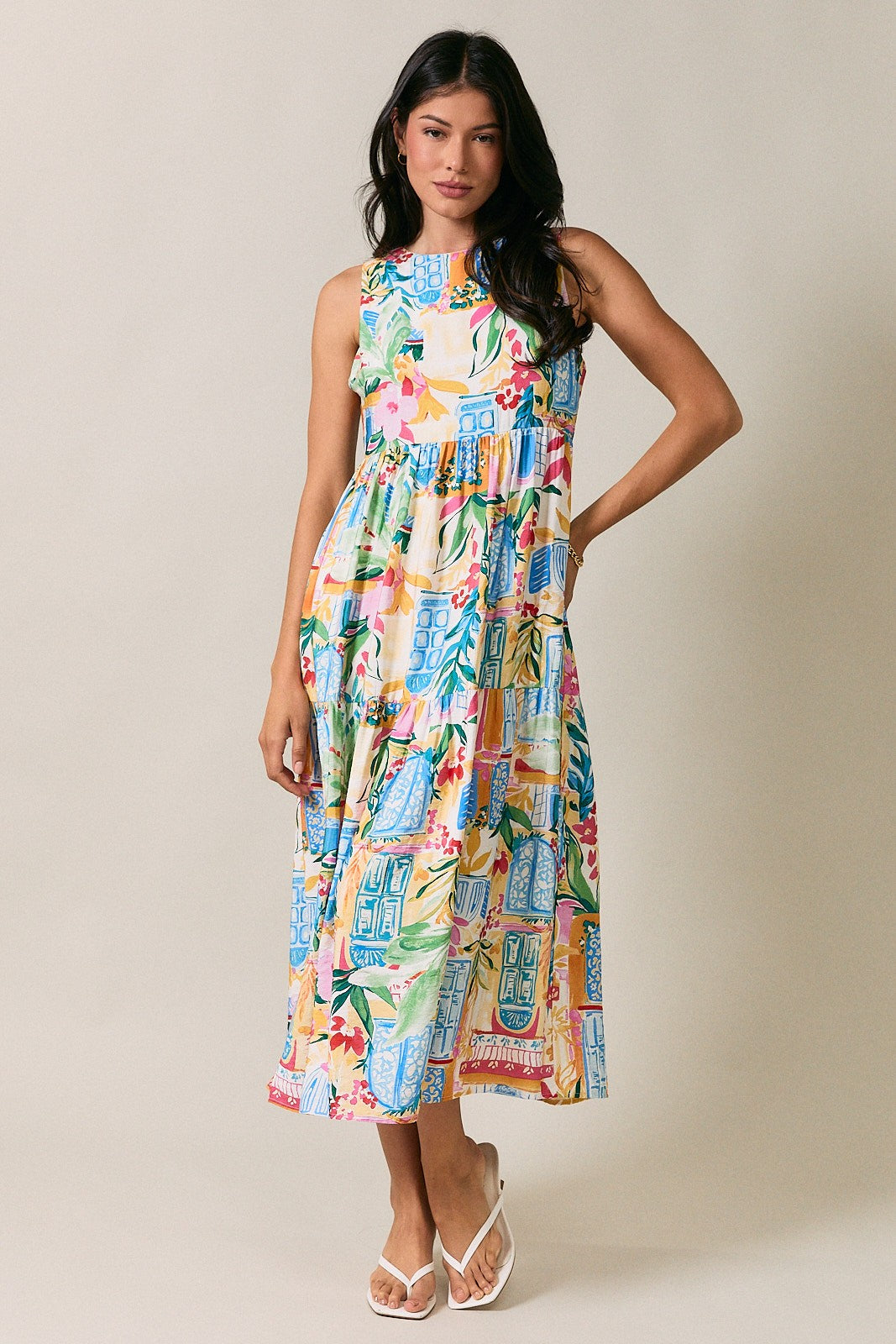 Tropicana Midi Dress | Colorful Tropical Sleeveless Summer Dress