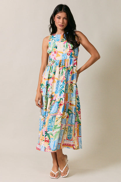 Tropicana Midi Dress | Colorful Tropical Sleeveless Summer Dress