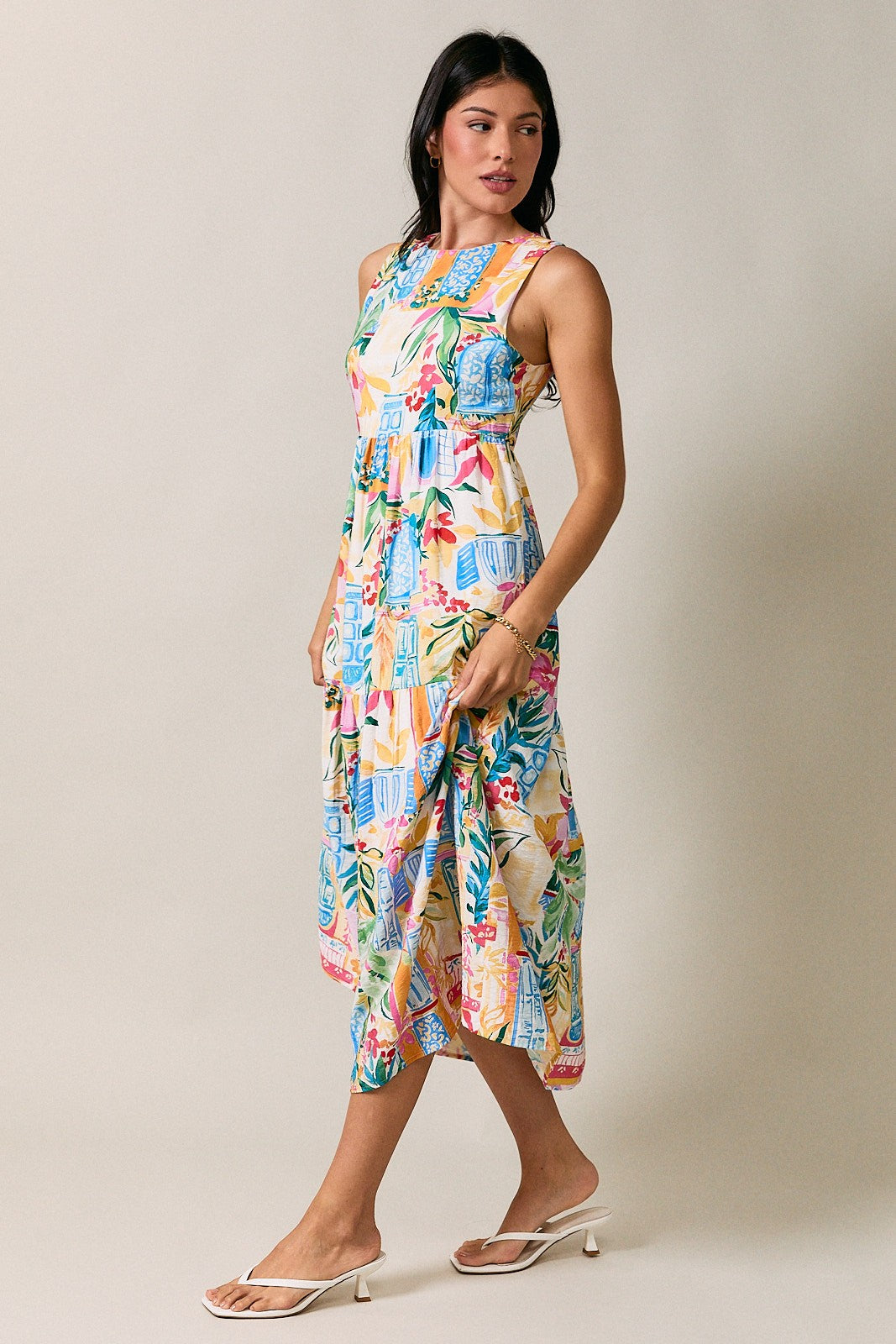 Tropicana Midi Dress | Colorful Tropical Sleeveless Summer Dress