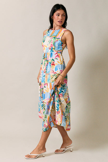 Tropicana Midi Dress | Colorful Tropical Sleeveless Summer Dress