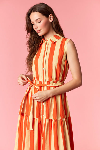 Victory Lane Stripe Orange Button Front Maxi Dress