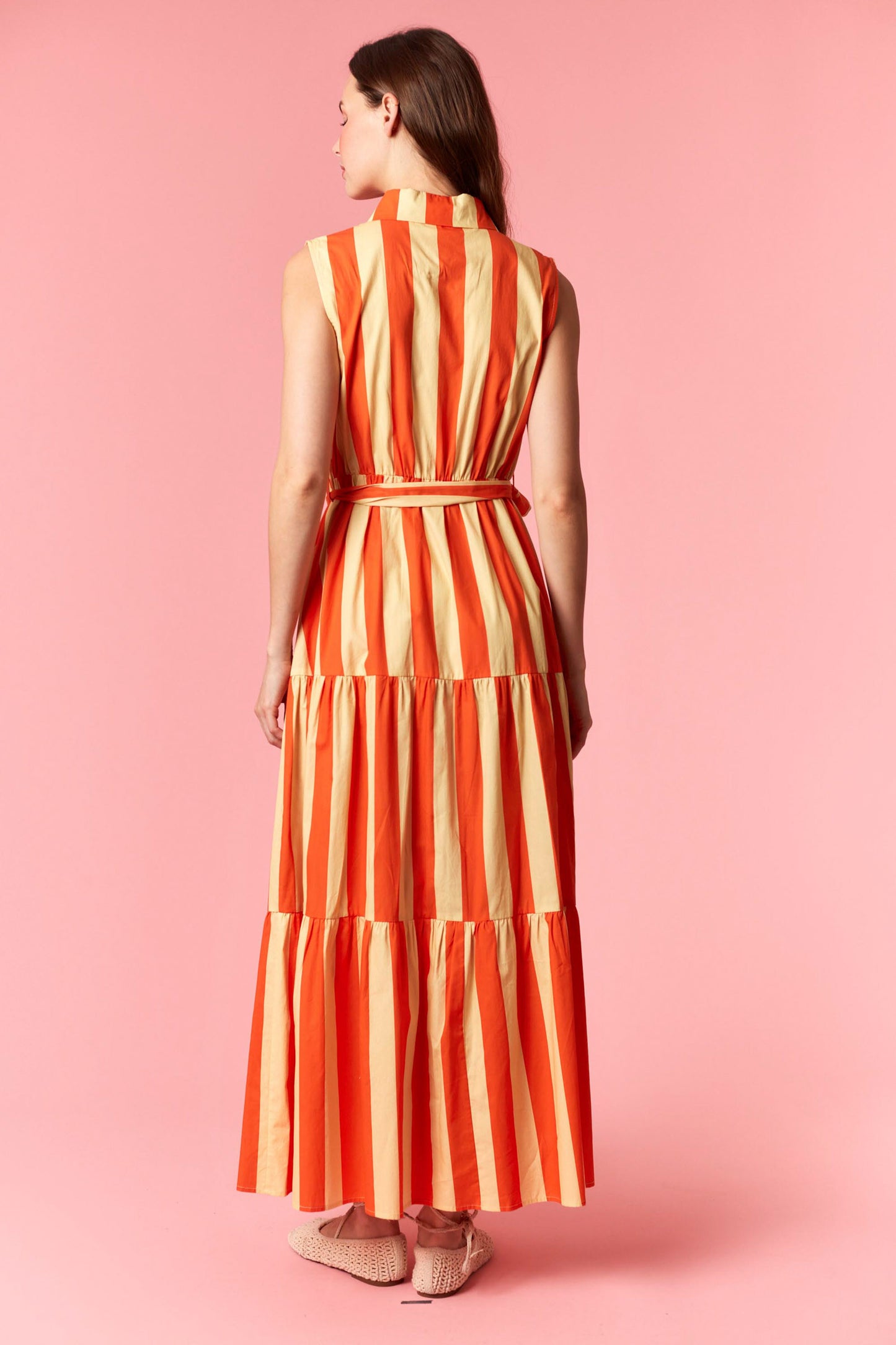 Victory Lane Stripe Orange Button Front Maxi Dress