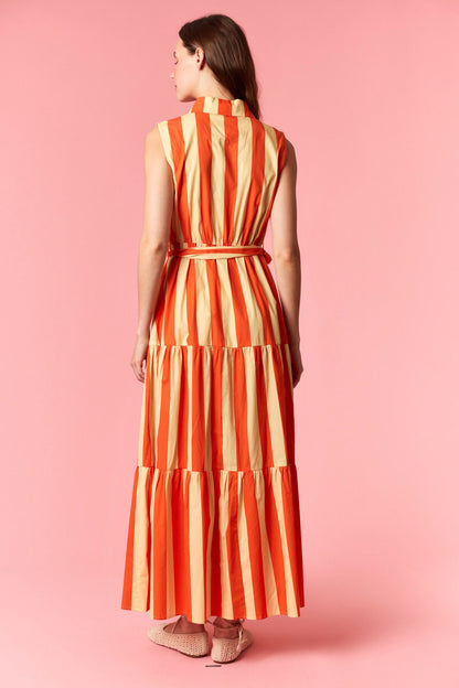 Victory Lane Stripe Orange Button Front Maxi Dress
