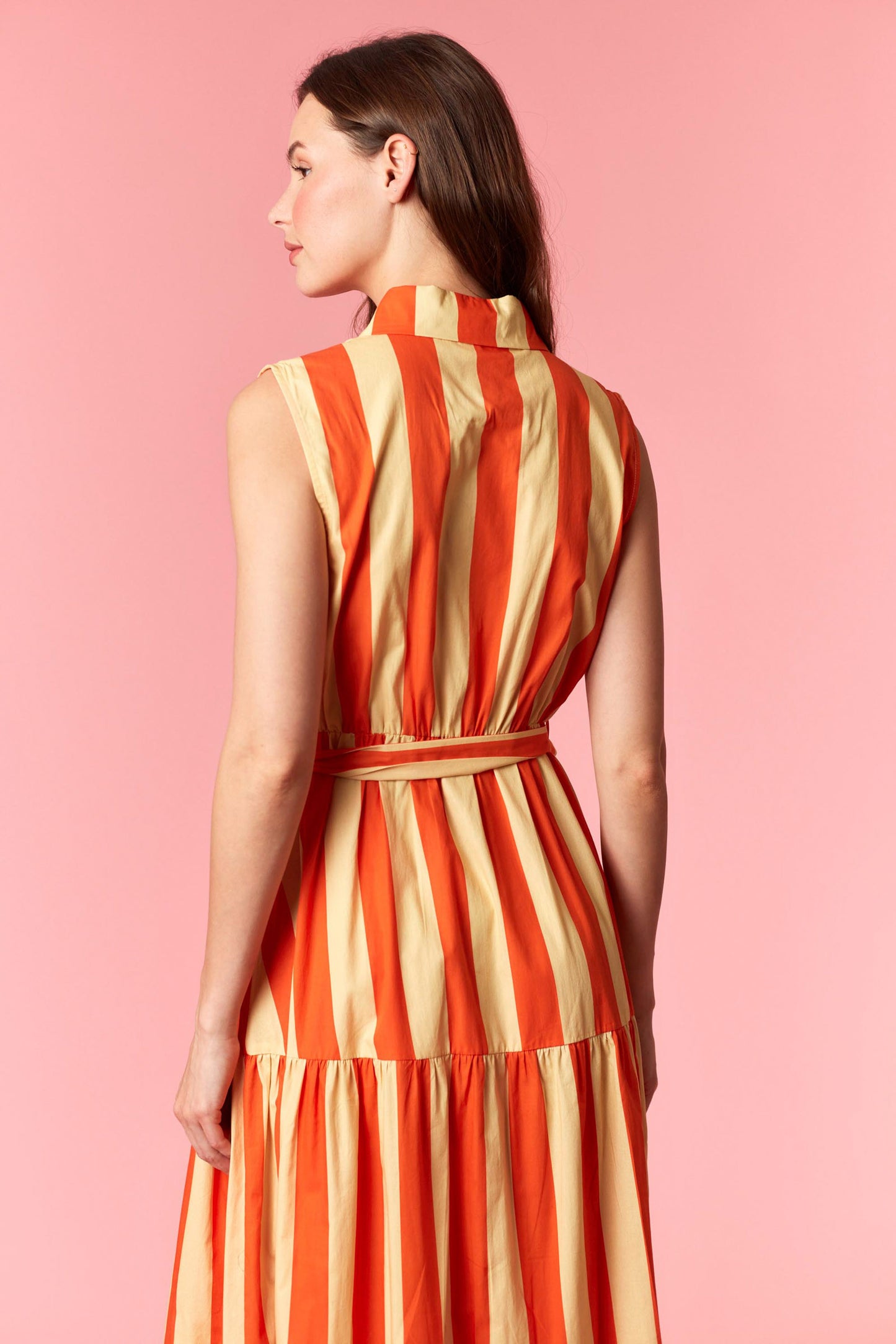 Victory Lane Stripe Orange Button Front Maxi Dress