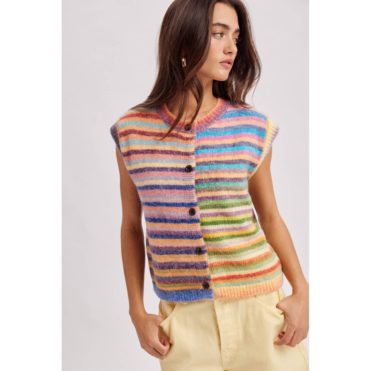 RAINBOW STRIPE SWEATER VEST / WL26-13224: BUBBLEGUM/MINT / M - Milo & Lily Boutique