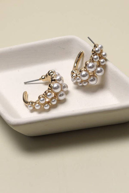 DOUBLE ROW PEARL MINI HUGGIE HOOP EARRINGS