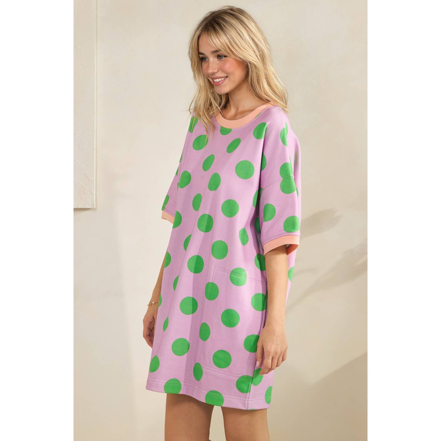 Playful Polka Dot Relaxed Mini Dress: Lavender/Green / S - Milo & Lily Boutique