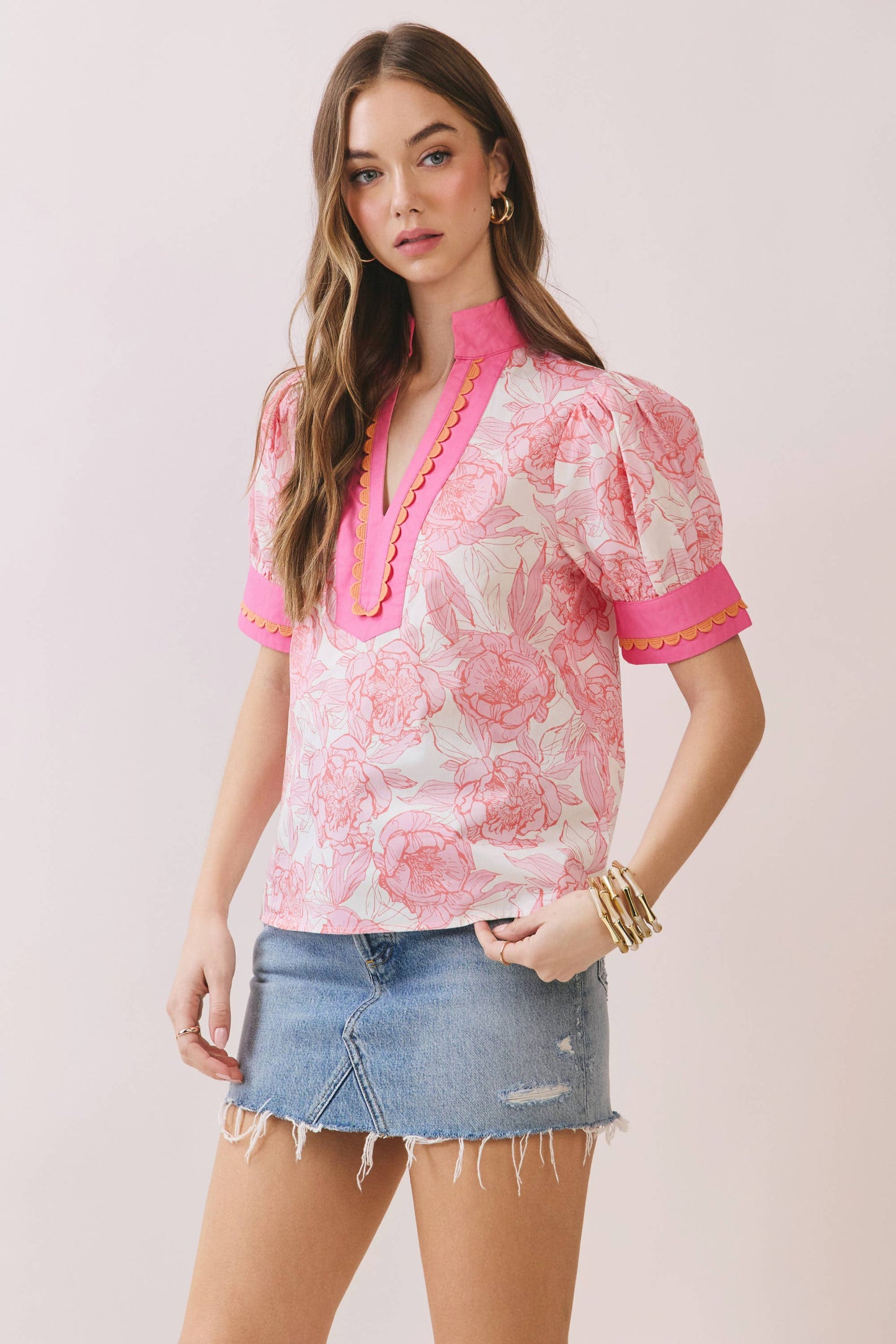 The Scalloped Pink Popover Top - Milo & Lily Boutique