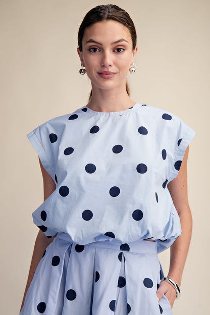 Blue Polka Dot Bubble Crop Top