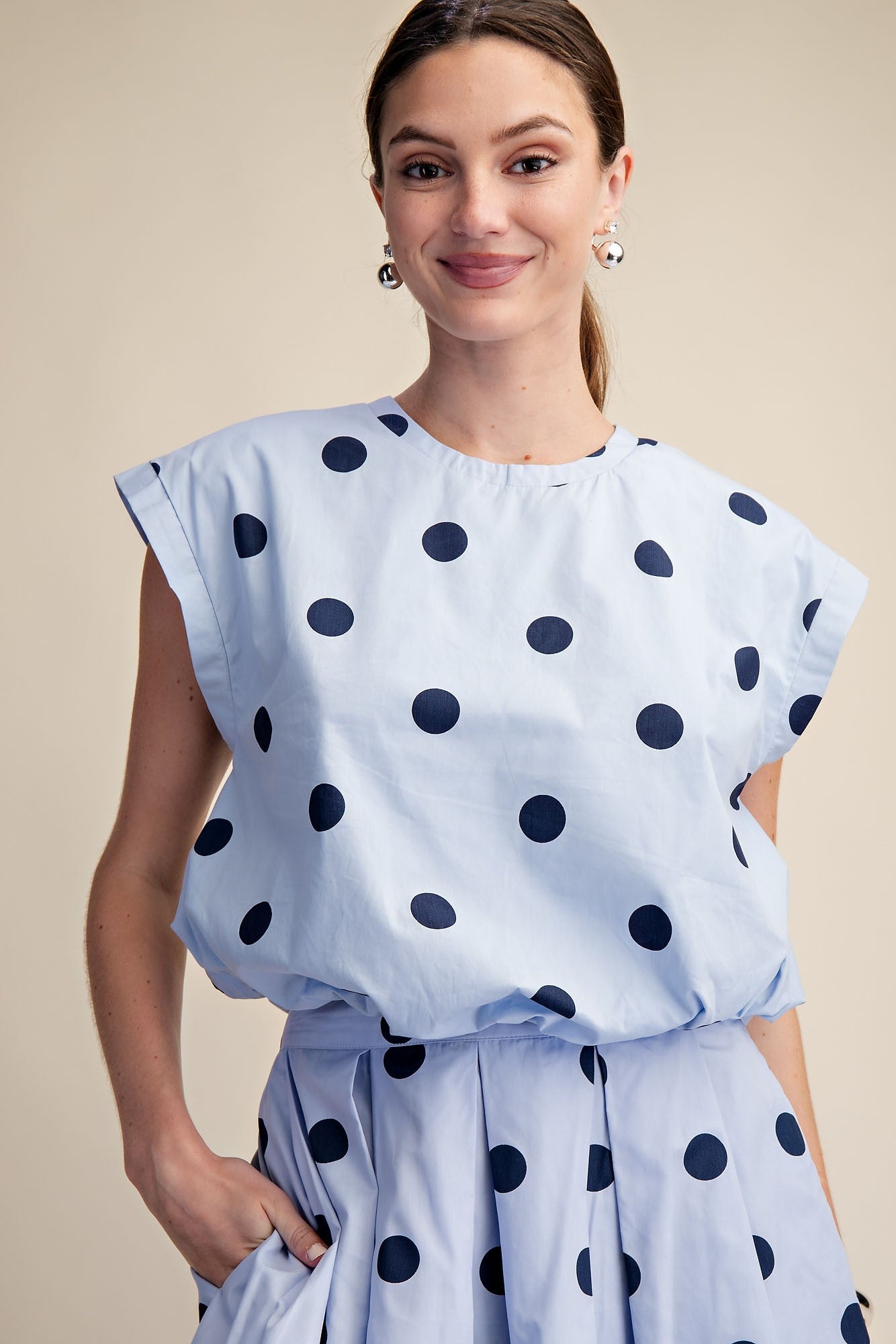 Blue Polka Dot Bubble Crop Top