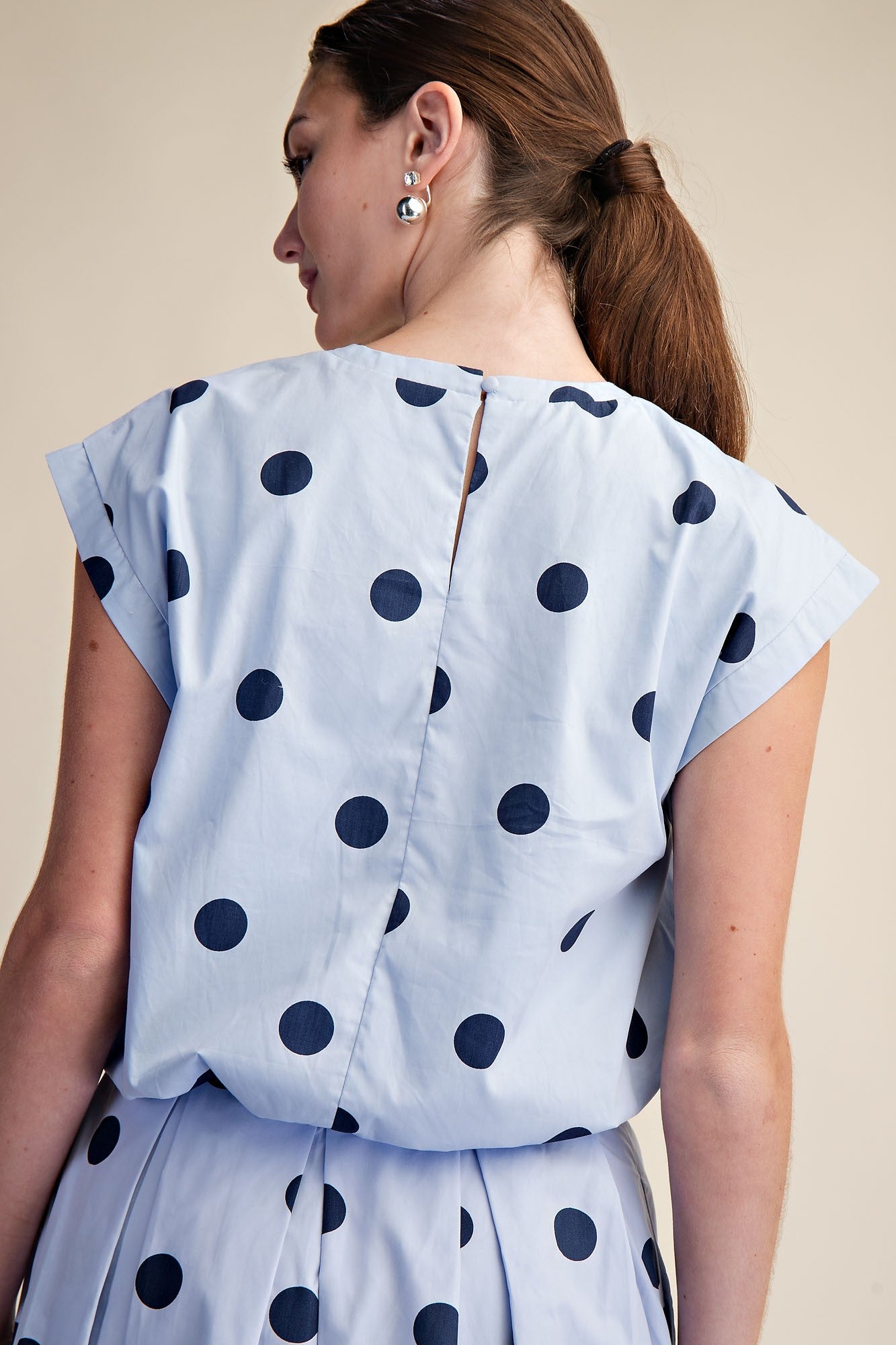 Blue Polka Dot Bubble Crop Top