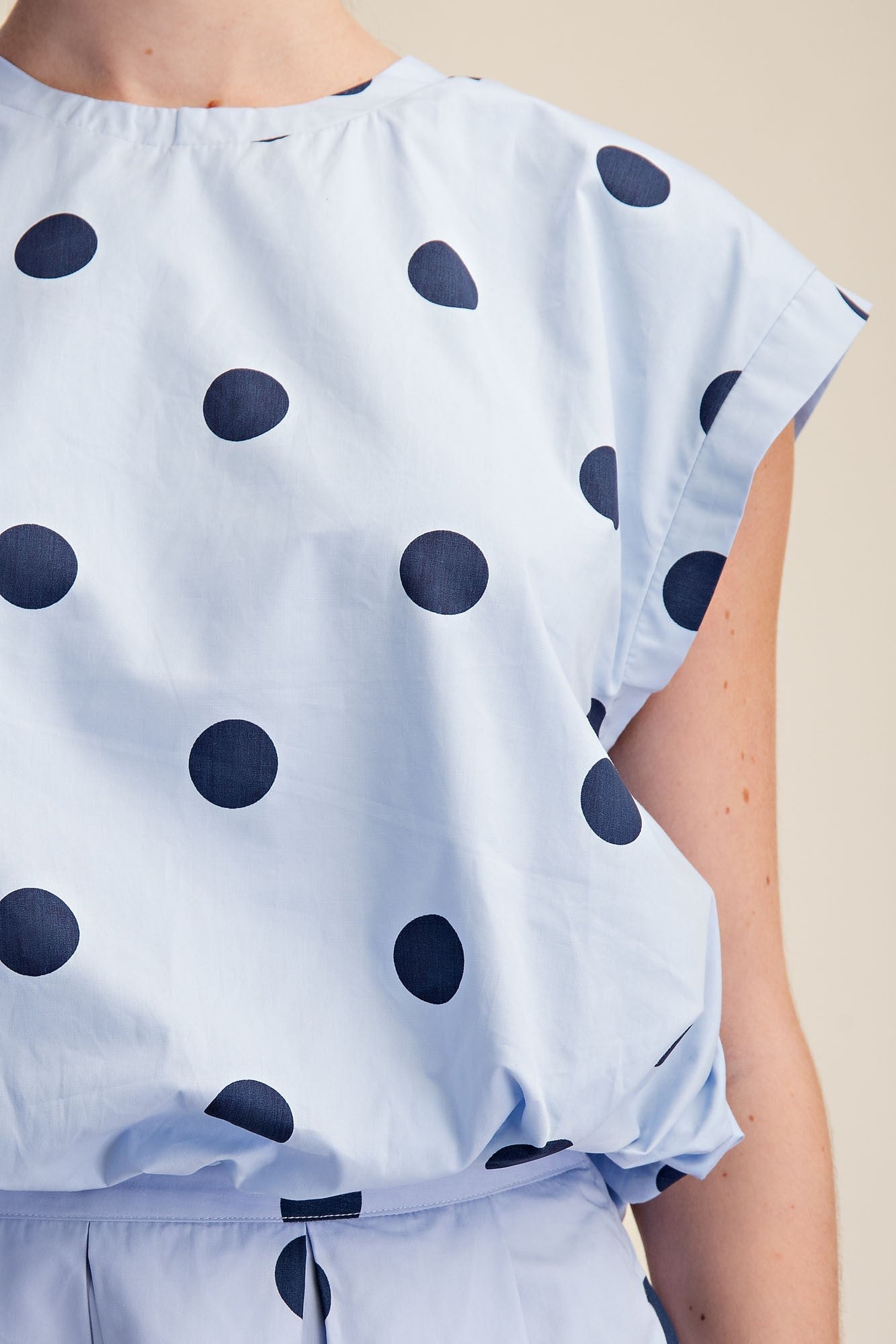 Blue Polka Dot Bubble Crop Top