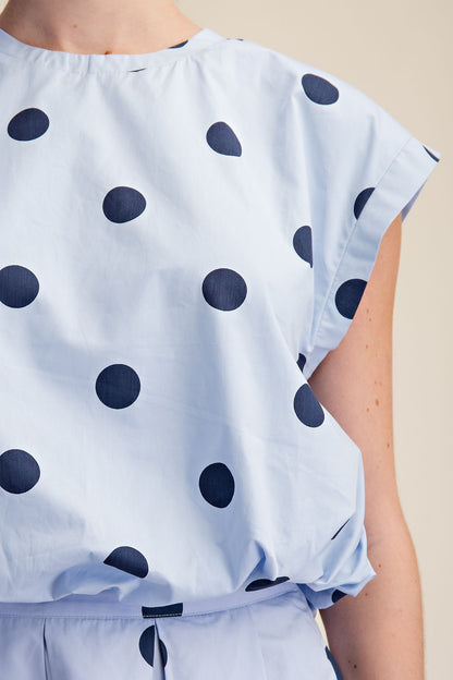 Blue Polka Dot Bubble Crop Top