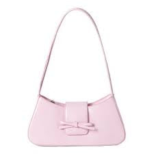 Light pink bow shoulder bag with structured silhouette and curved handle — feminine and playful accessory for everyday wear.