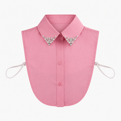 Bubblegum Pink embellished jeweled detachable shirt collar dickie with pearl and rhinestone details