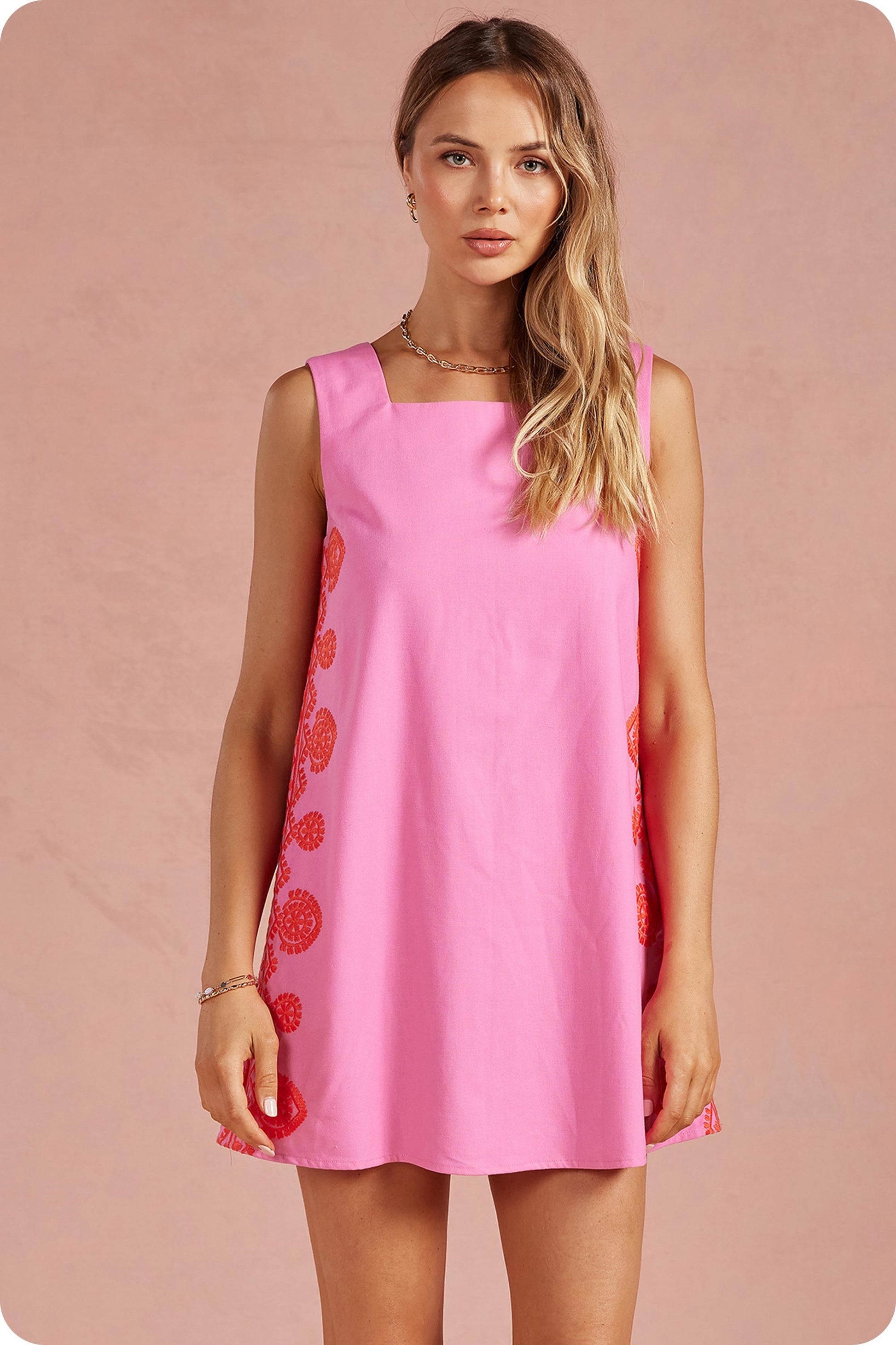 Bubblegum Pink Embroidered Mini Dress - Milo & Lily Boutique