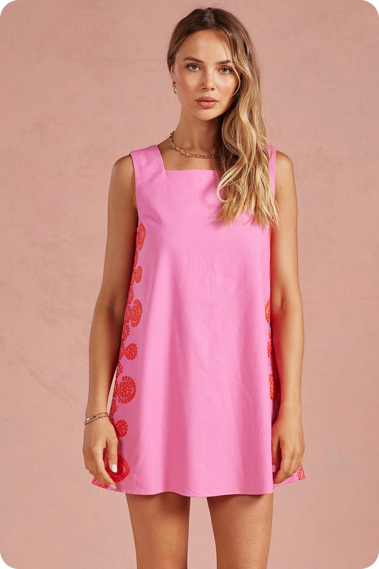 Bubblegum Pink Embroidered Mini Dress - Milo & Lily Boutique
