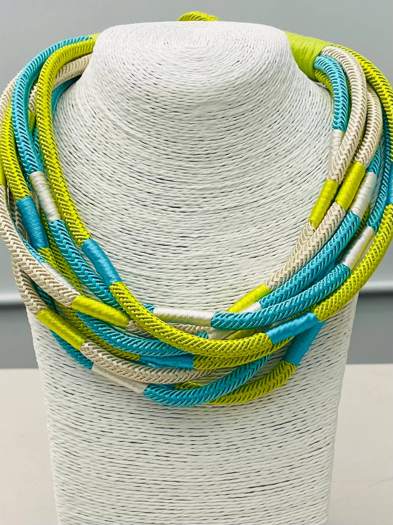 Citrus and Turquoise Slub Strand Necklace