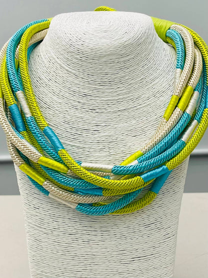 Citrus and Turquoise Slub Strand Necklace