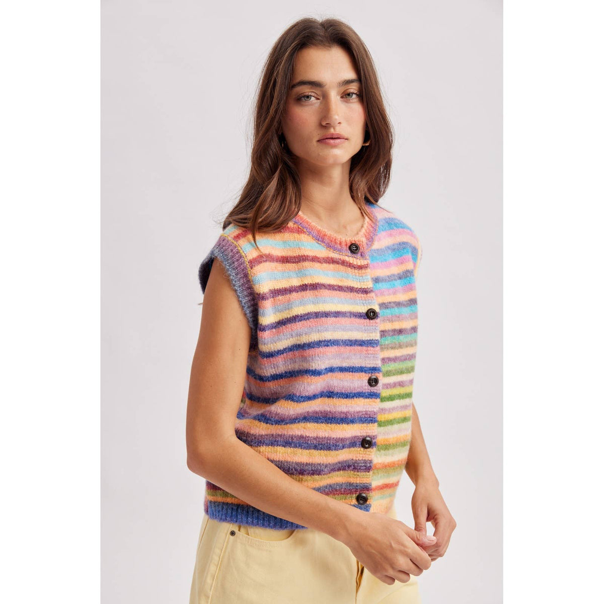 RAINBOW STRIPE SWEATER VEST / WL26-13224: BUBBLEGUM/MINT / M - Milo & Lily Boutique