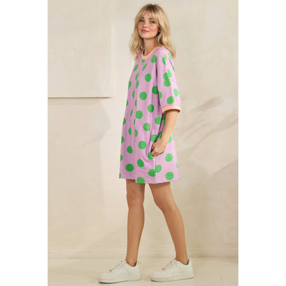 Playful Polka Dot Relaxed Mini Dress: Lavender/Green / S - Milo & Lily Boutique