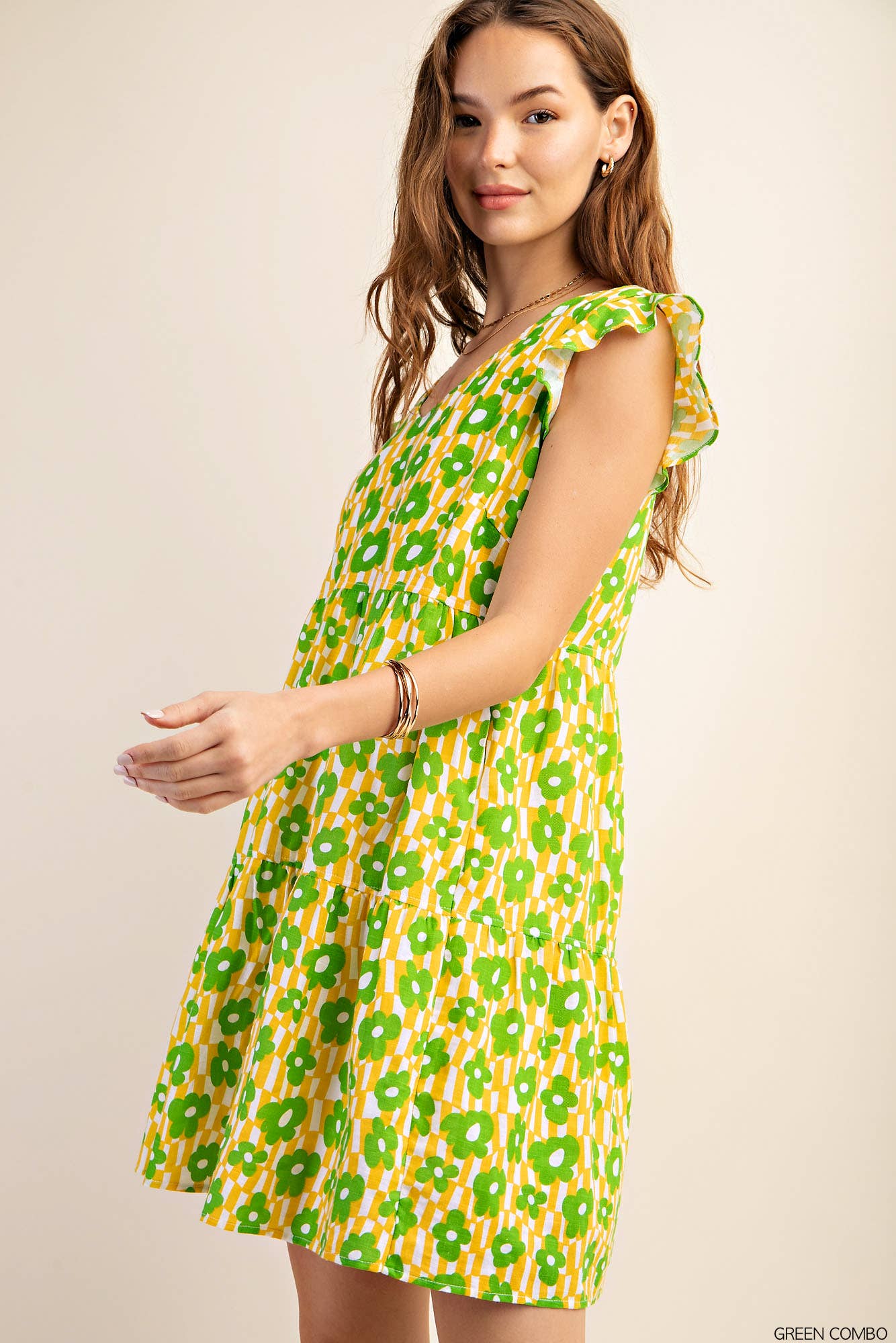Flower Child Lime Green Pocket Babydoll Dress